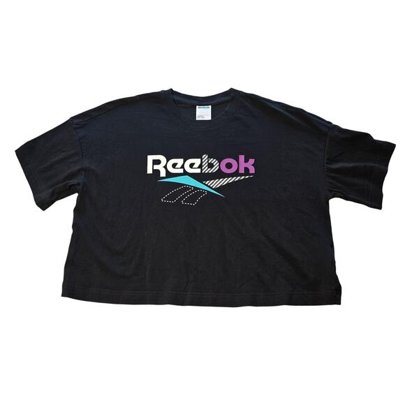 Reebok Shirt Womens Medium Black Concept Sample 001 Cropped Logo Graphic Tee - Picture 1 of 13